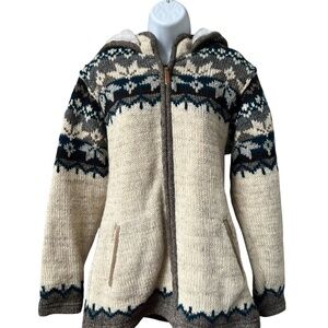 Kyber Outerwear Sweater Jacket Wool Knit Hood Feece Lined Size L Full Zipper